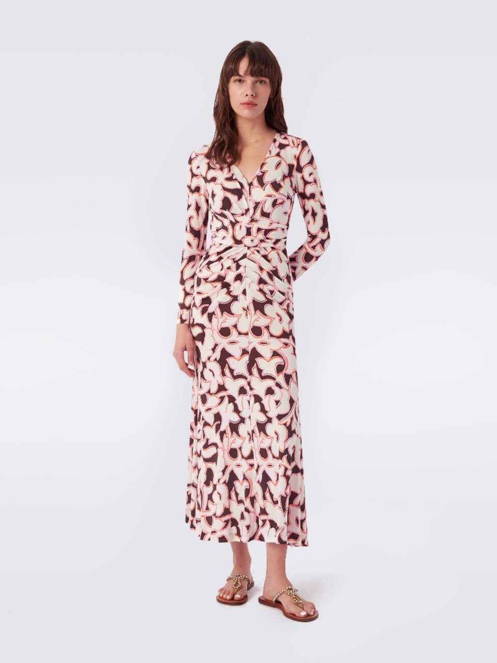 Small DVF Diane Von Furstenberg Timmy Long Dress in Cypress Cocoa Brown